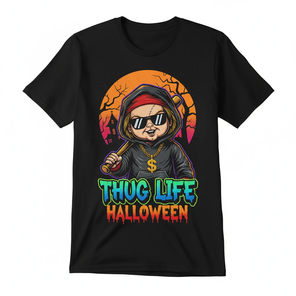 Chucky's Thug Life Halloween Tee: A Spooky Street Art Statement