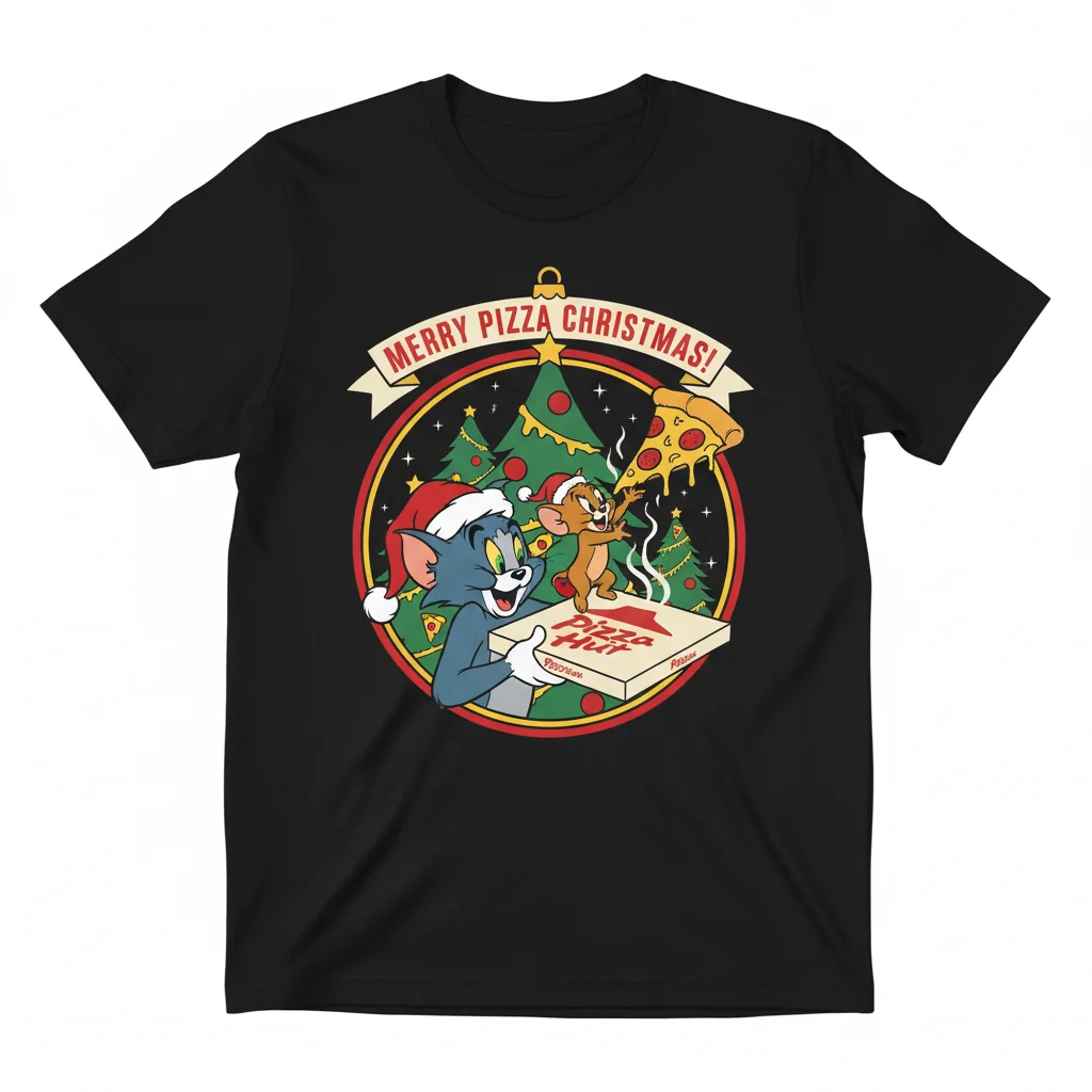 Tom and Jerry Santa Hat Pizza Hut Christmas Ornament Tee