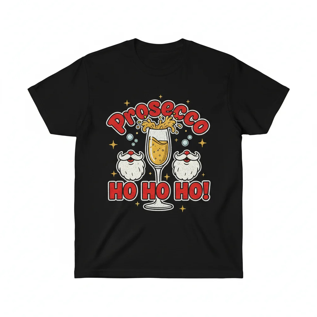 Durable & Fade-Resistant "Ho Ho Ho Prosecco" Christmas T-Shirt – Perfect Fit & Eco-Friendly
