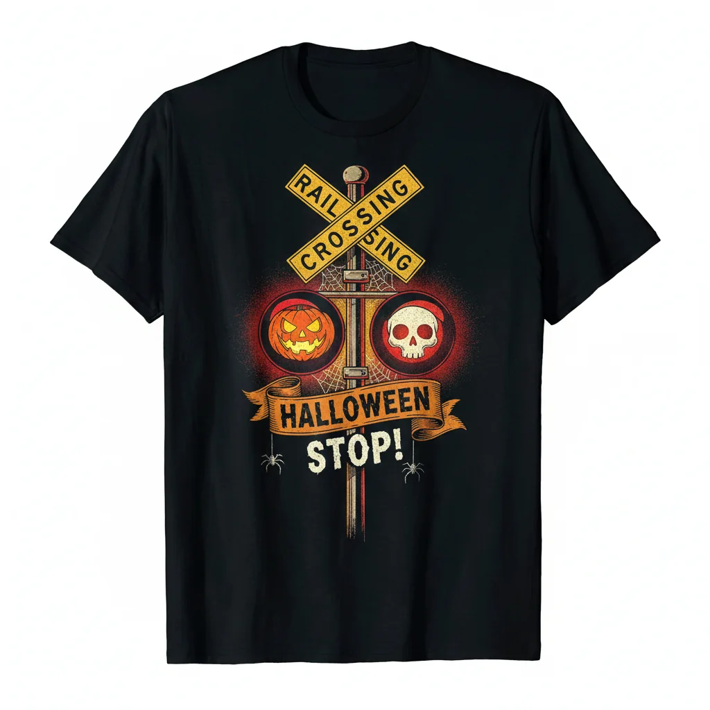 Tren Cruce Ferrocarril Luces Disfraz Halloween Camiseta Esencial