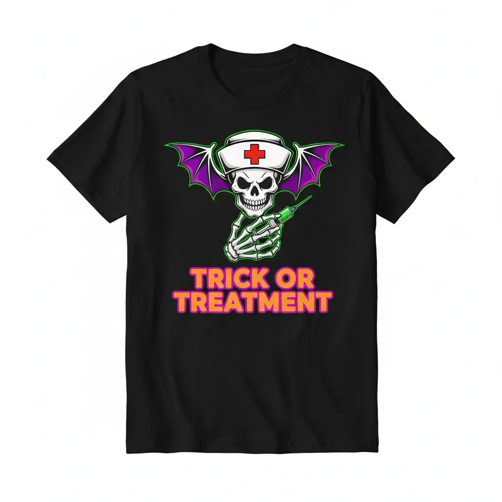 Trick or Treatment Halloween Nurse T-Shirt - Spooky Fun Apparel