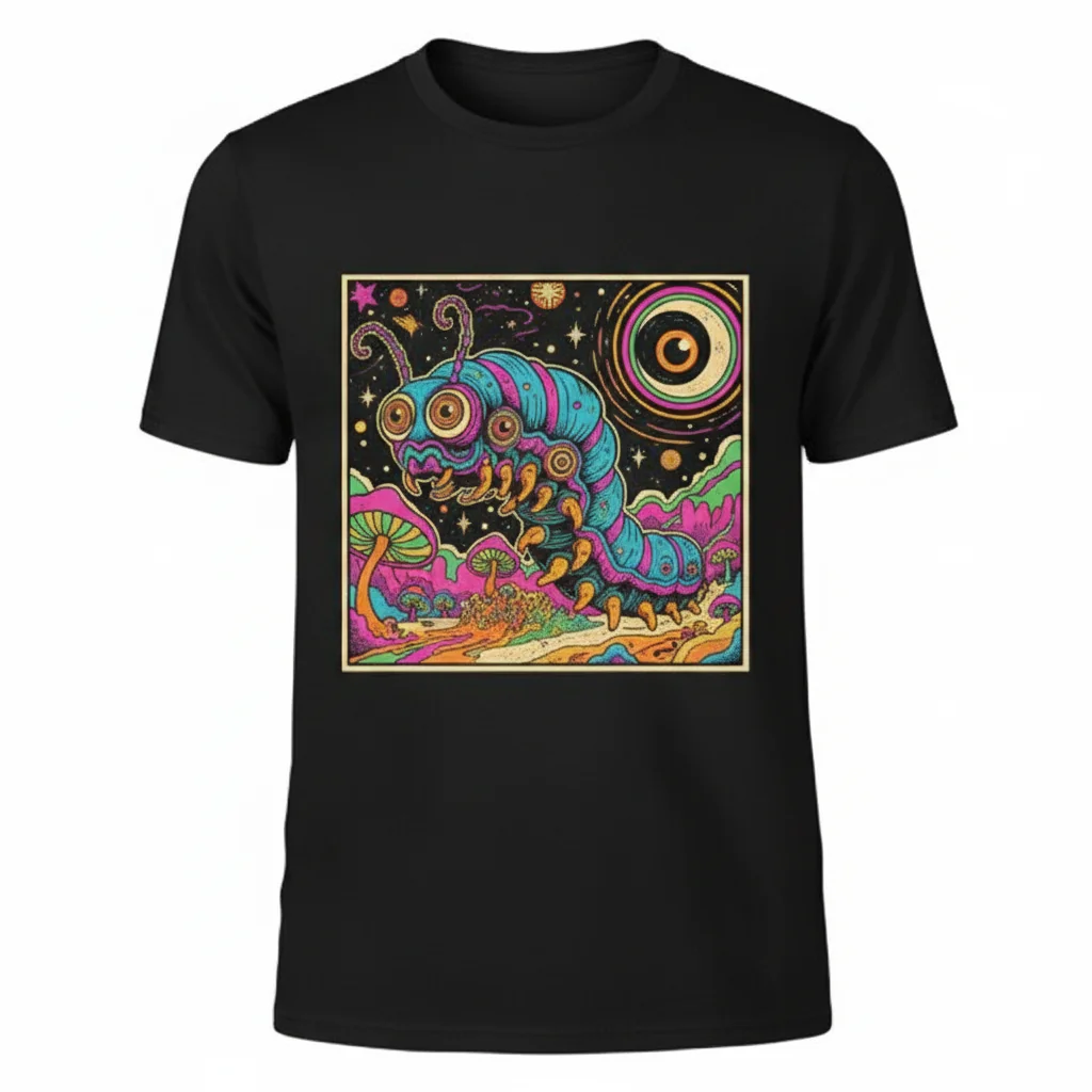 Trippy Caterpillar Essential T-Shirt - Vibrant Psychedelic Cotton Tee