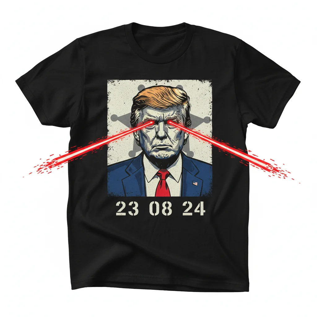 Trump Mugshot Laser Eyes T-Shirt – Premium Ring-Spun Cotton Tee
