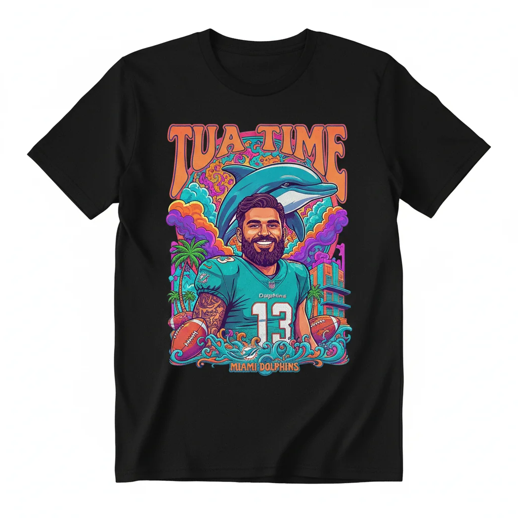 Tua Time Miami Dolphins Psychedelic Meme T-Shirt – Ultra-Soft Fan Apparel
