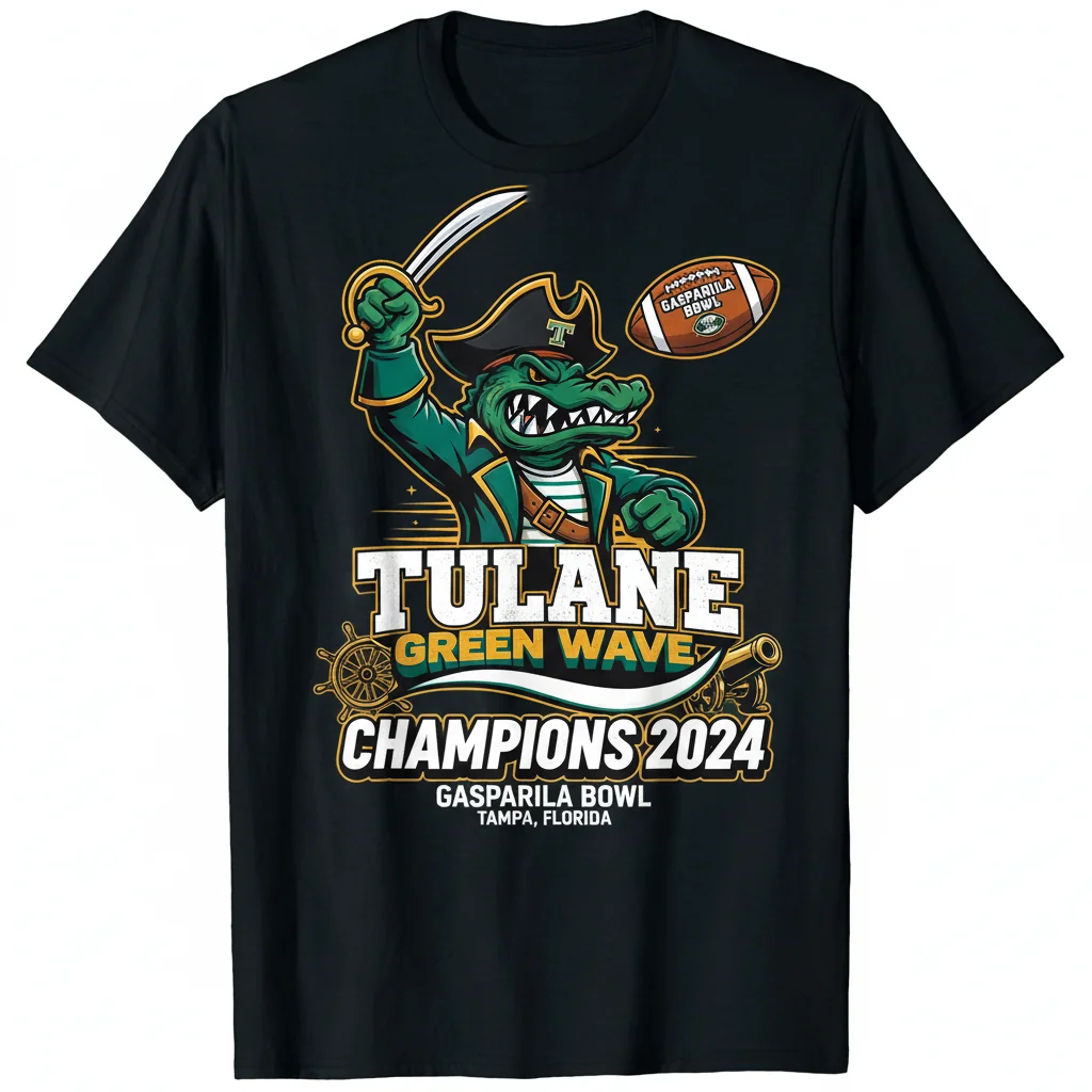 Celebrate Victory: Tulane Green Wave Gasparilla Bowl 2024 Champions Mascots Tee