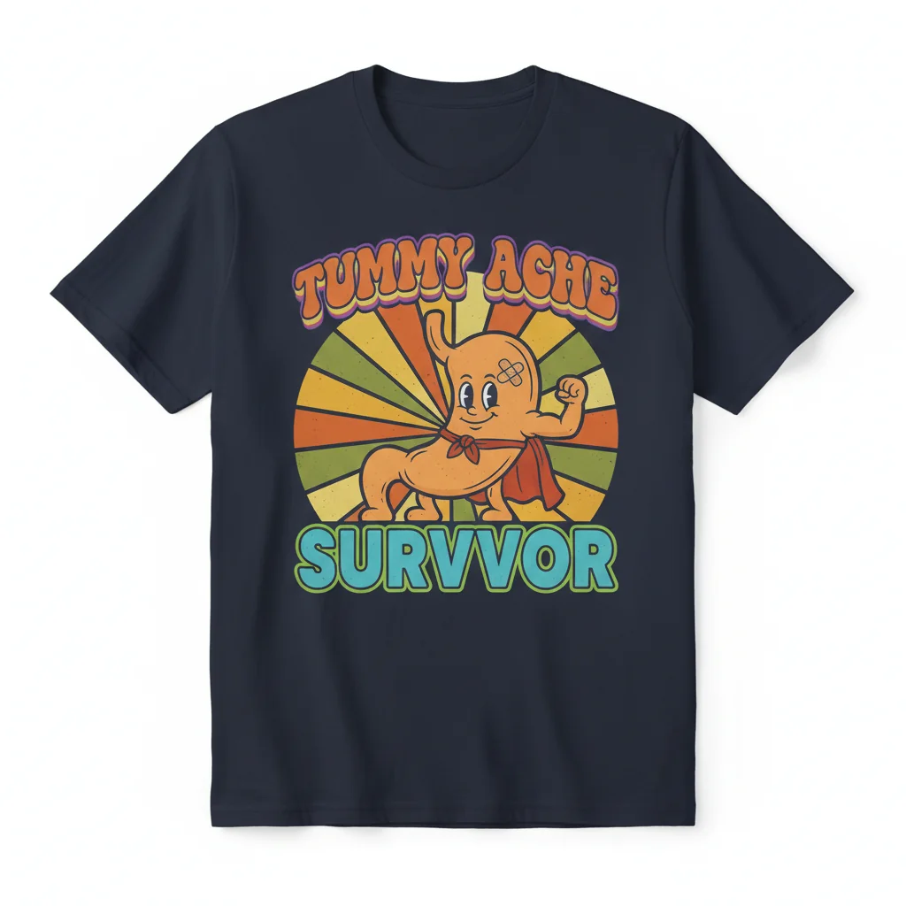Tummy Ache Survivor Shirt | Funny Retro Graphic Tee for Stomachache Warriors