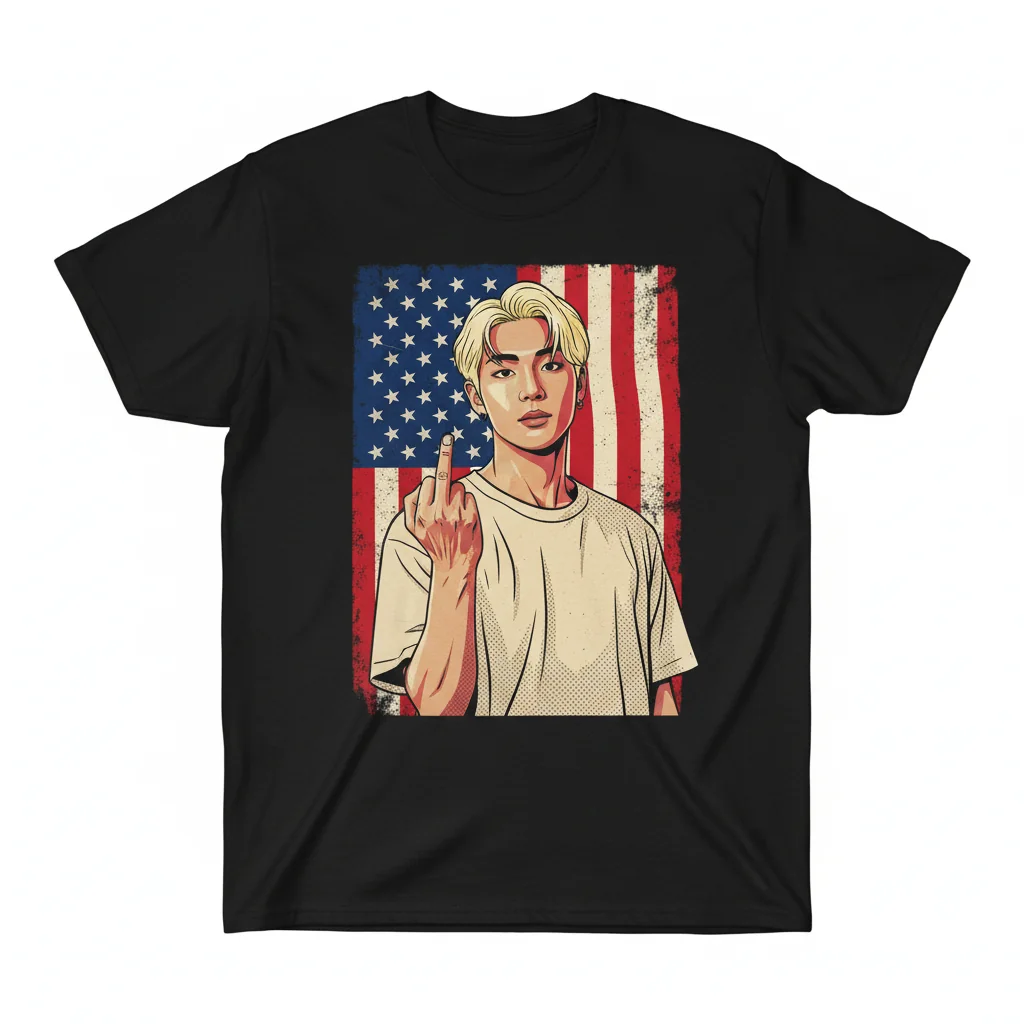 Beomgyu Flip Off Meme American Flag Tee: TXT Edition
