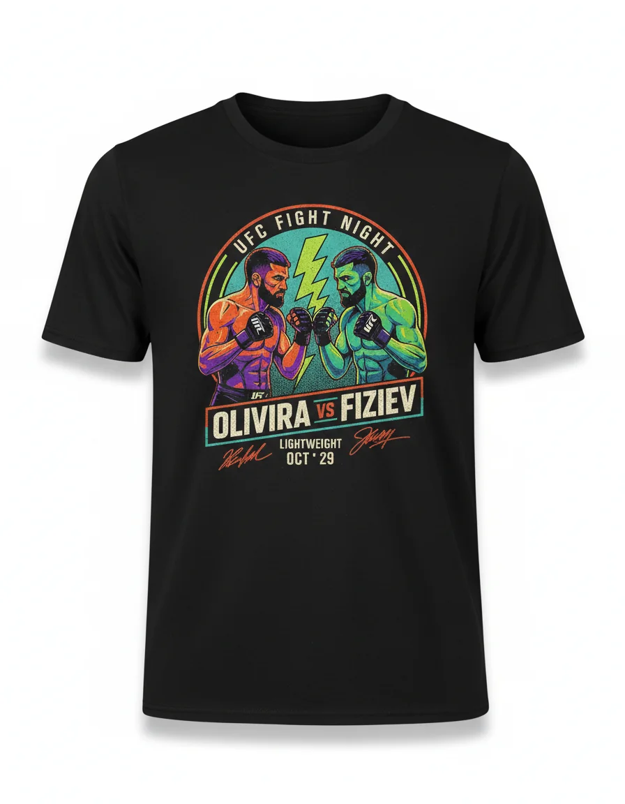 UFC Fight Night Oliveira vs Fiziev Autographed Poster T-Shirt | Official MMA Memorabilia