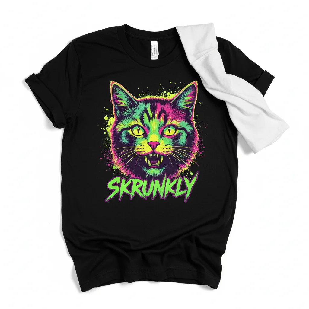 Whimsical Skrunkly Cat Art Tee