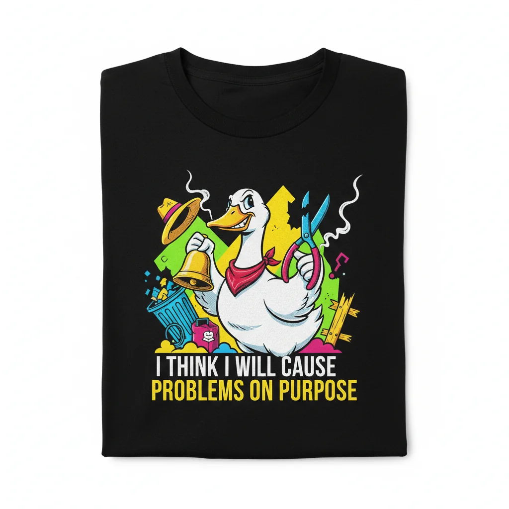 Untitled Goose Game: I Think I Will Cause Problems Premium T-Shirt – Durable, Pre-Shrunk Comfort