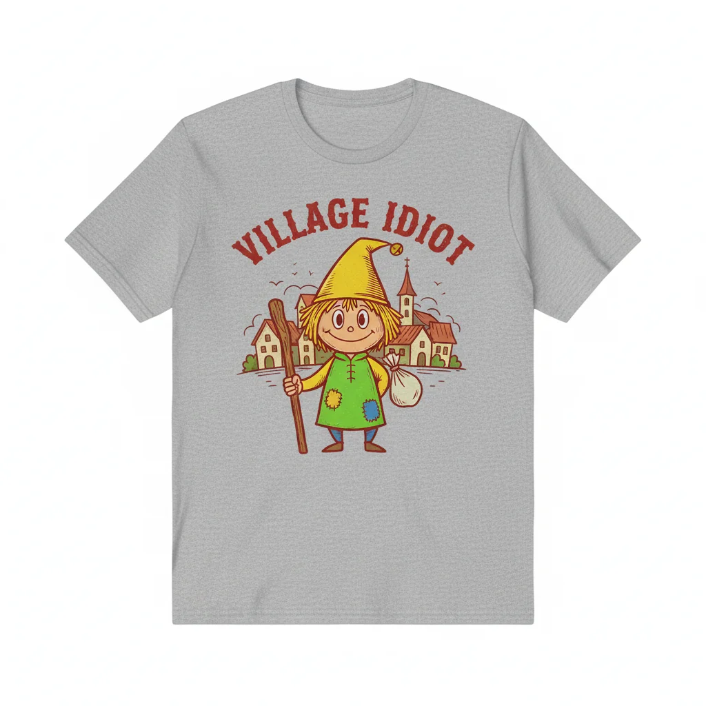 Divertida Camiseta 'Village Idiot' – Algodón Suave, Ajuste Cómodo para Hombres y Mujeres