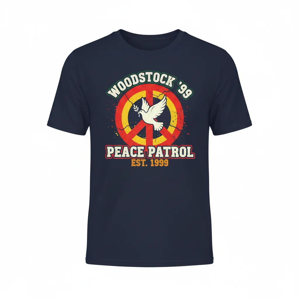 Vintage 1999 Woodstock Peace Patrol Men's T-Shirt - Short Sleeve Jersey Tee