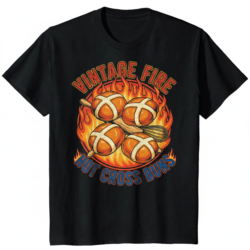 Vintage Fire Hot Cross Buns T-Shirt | Retro Graphic Tee