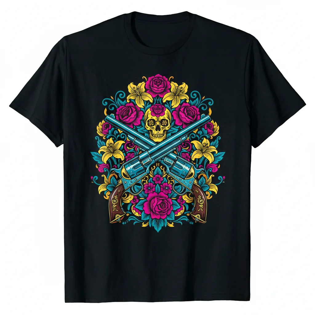 Vintage Guns and Flowers Essential T-Shirt – Premium Ring-Spun Cotton Tee