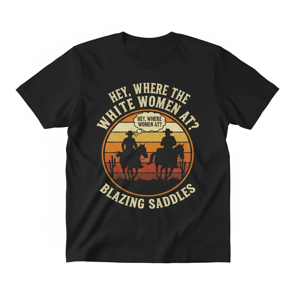Blazing Saddles 'Hey Where the White Women At' Vintage Movie T-Shirt | Essential Film Fan Apparel