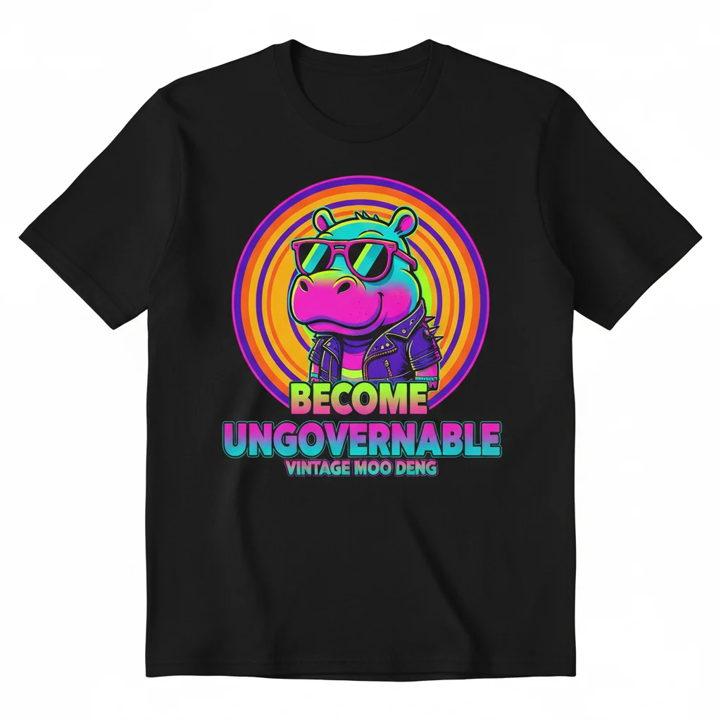 Ungovernable Hippo Tee: Vintage Moo Deng Vibe