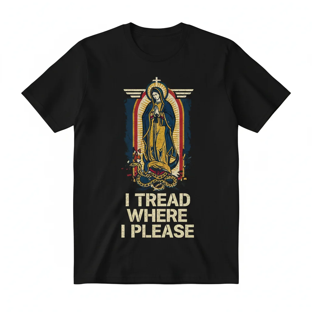 Virgin Mary 'I Tread Where I Please' Statement Flag Tee