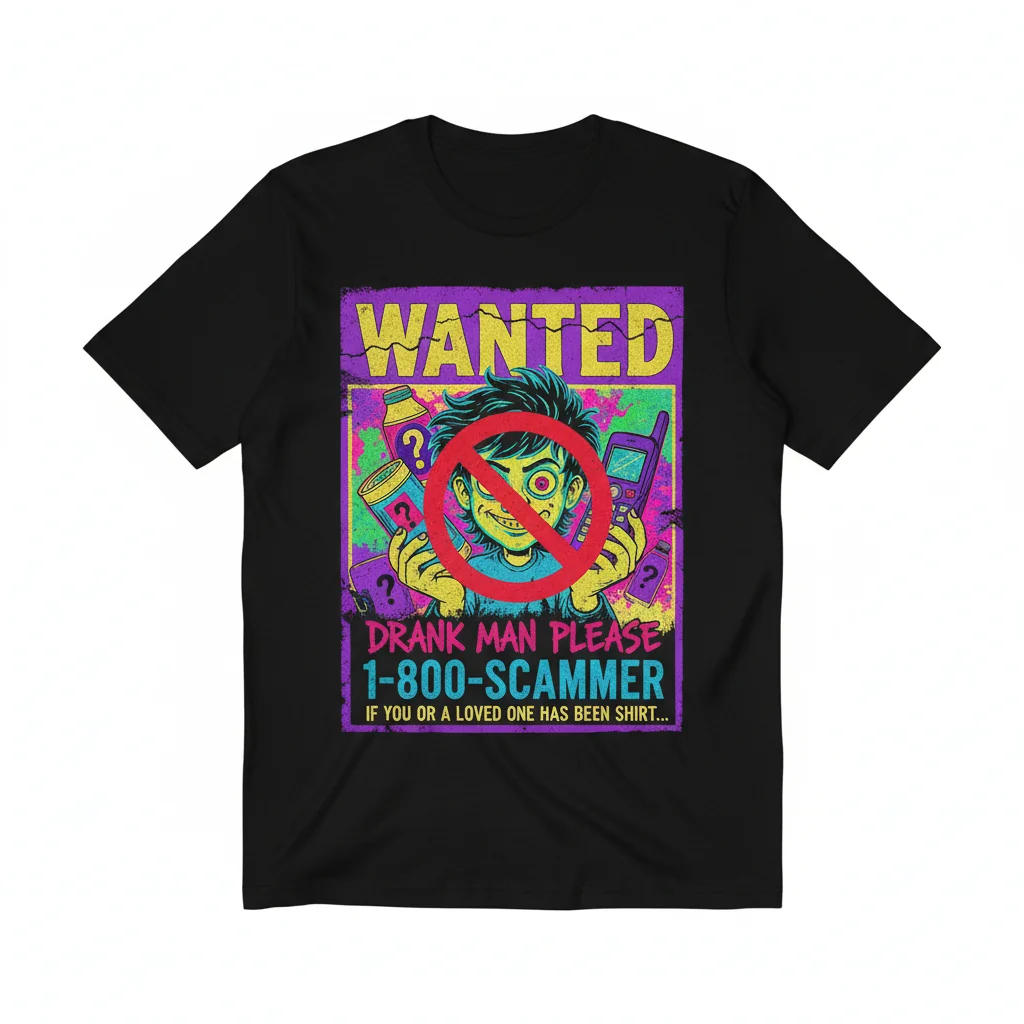 Wanted Drank Man Shirt | Funny 1-800-Scammer Meme Graphic Tee