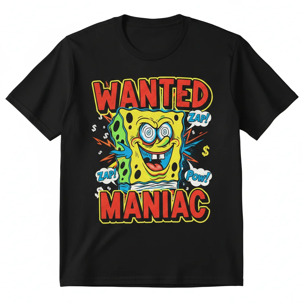WANTED MANIAC: SpongeBob's Darkly Humorous Tribute Essential T-Shirt