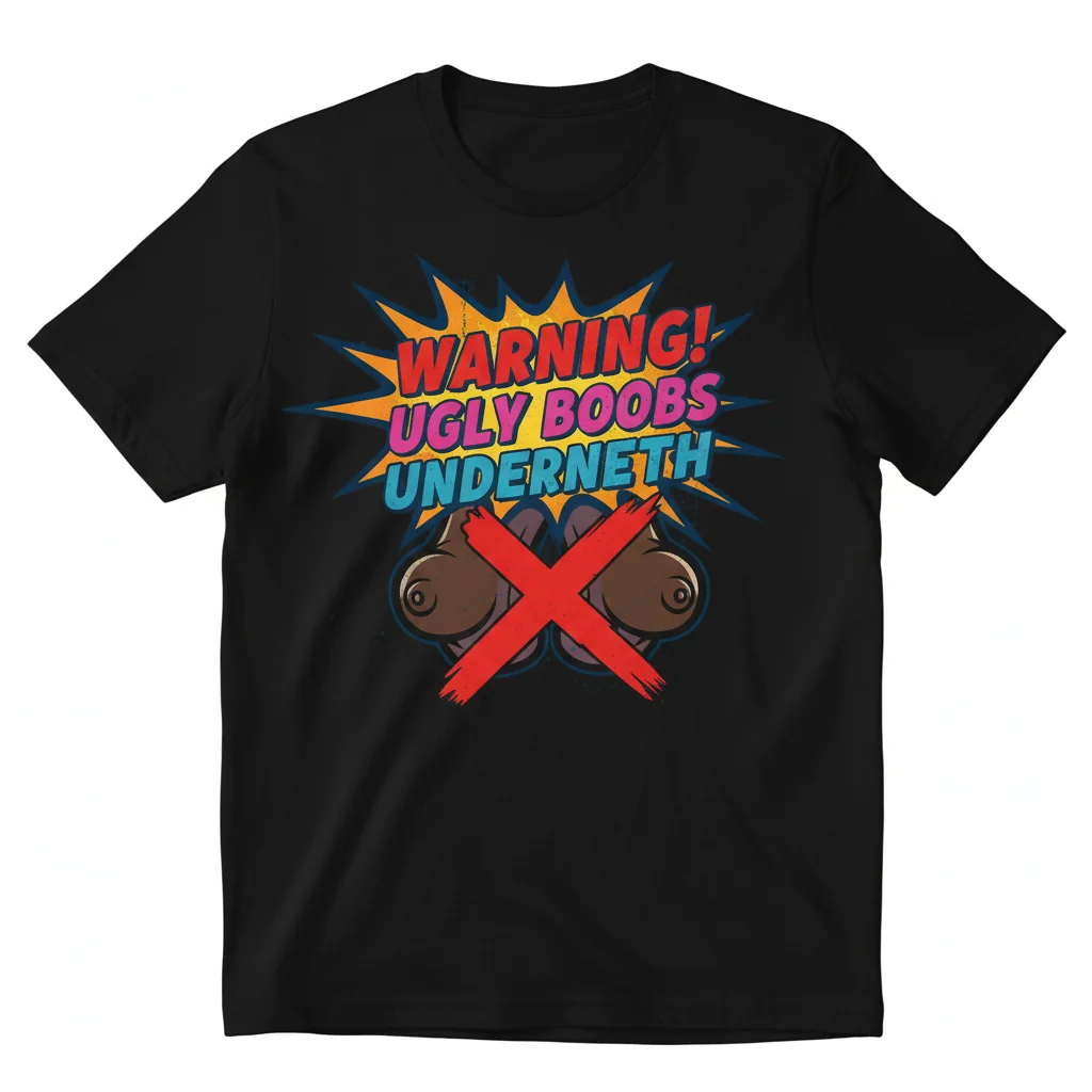 Camiseta Retro "Advertencia: Pechos Feos Debajo" – Estilo Vintage Divertido