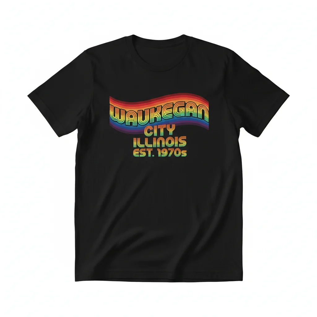 Waukegan City Illinois 70s Rainbow Tee