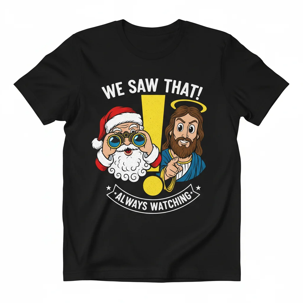 Always Watching: Premium 'Santa & Jesus' Essential T-Shirt – Unmatched Durability & Comfort