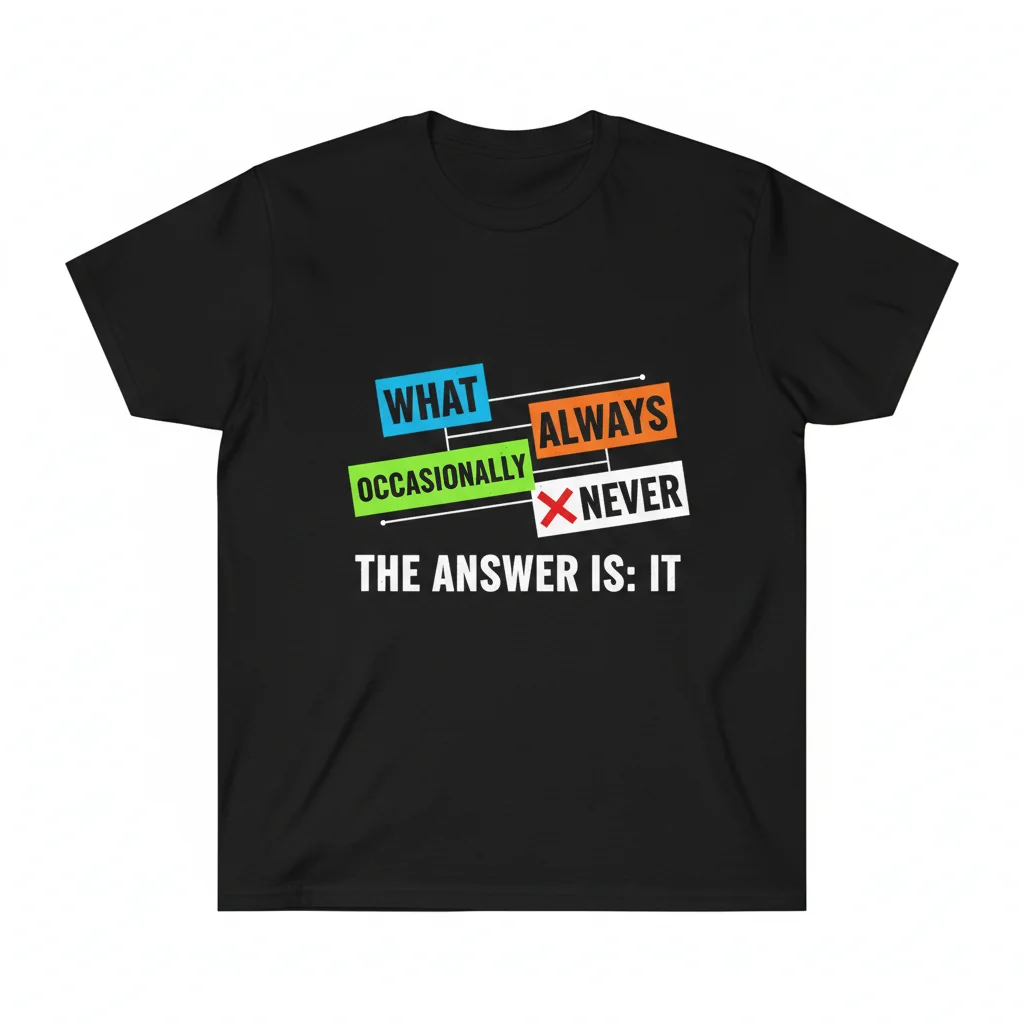 Funny Riddle T-Shirt | What Has 4 Letters Occasionally 12 Always 6