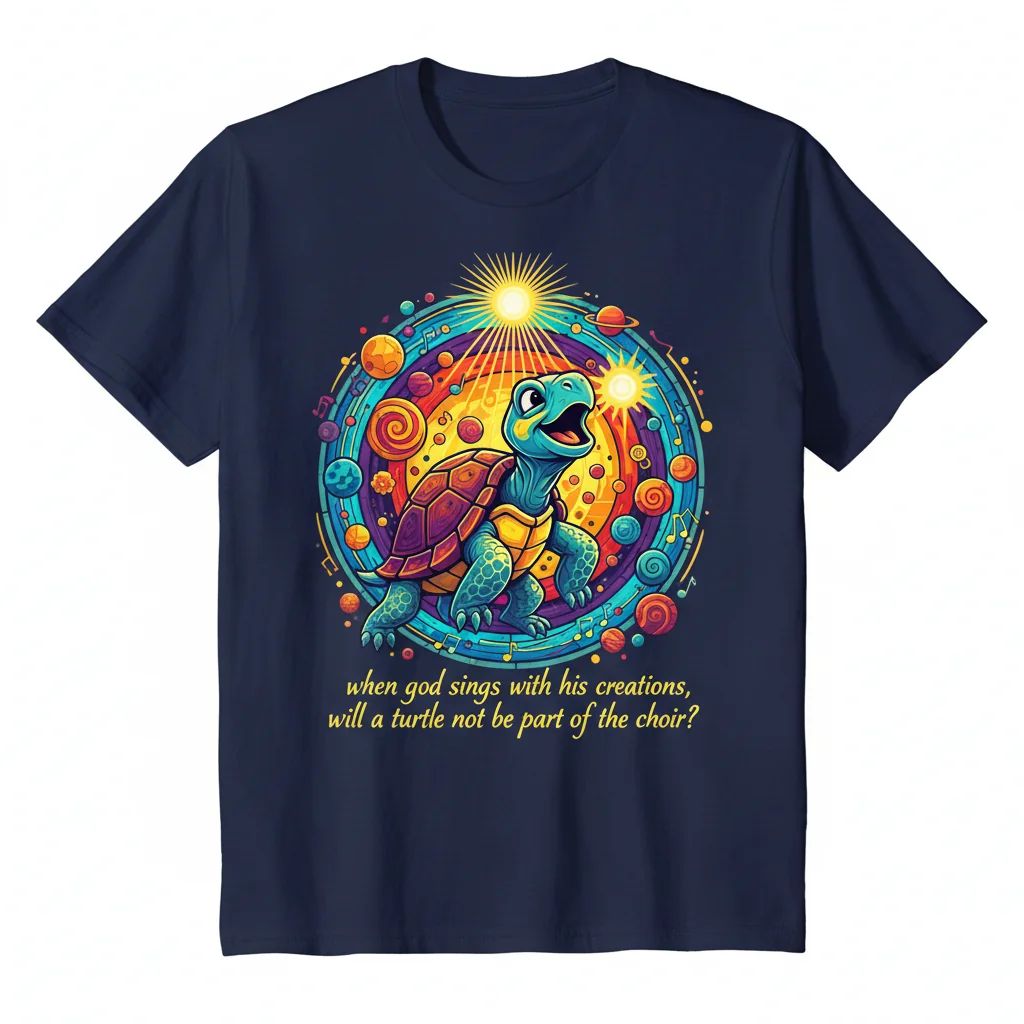 Camiseta Esencial "Cuando Dios Canta con Sus Creaciones, ¿Una Tortuga no Será Parte del Coro?" - Filosofía y Humor
