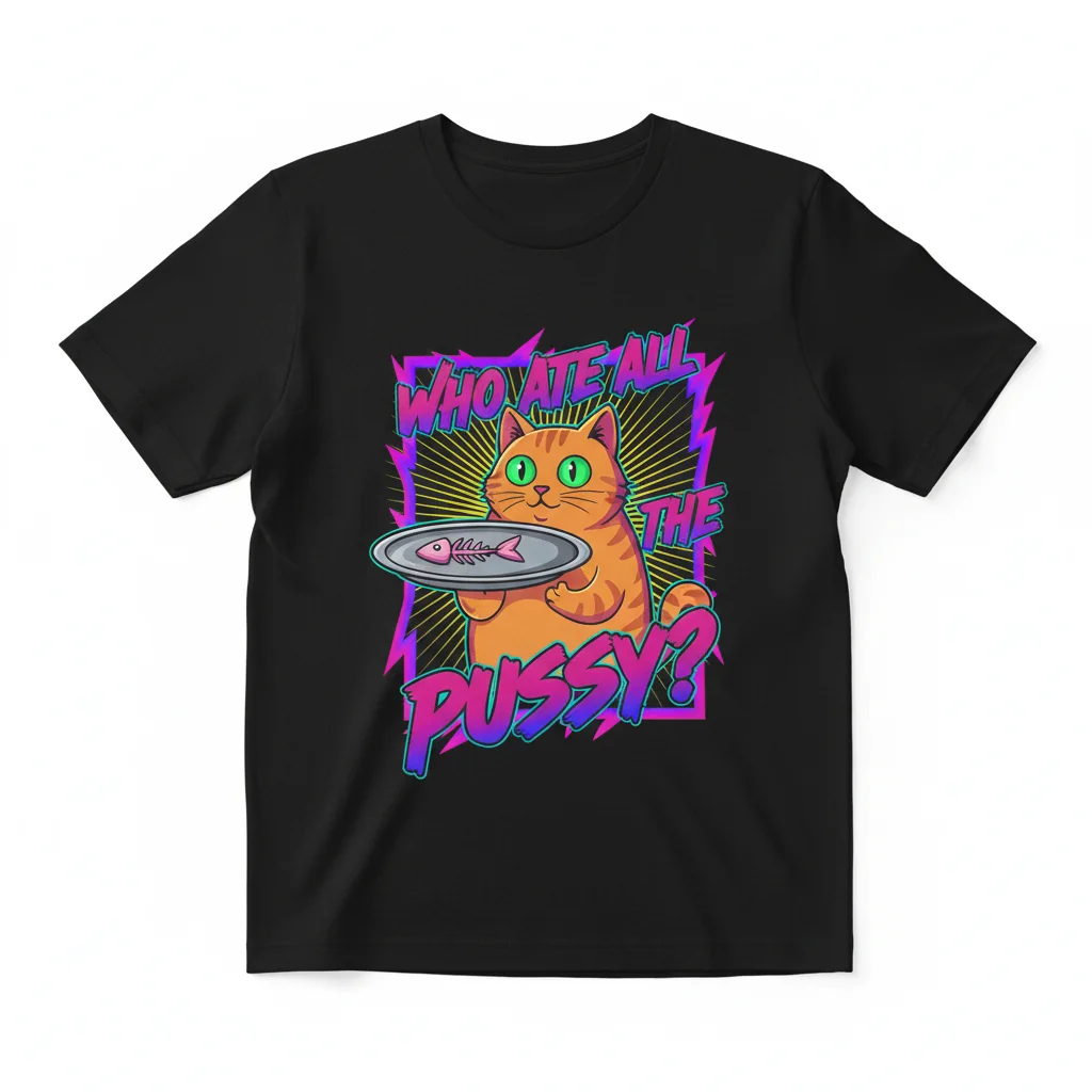 Divertido 'Who Ate All The Pussy' Camiseta Sarcástica de Algodón – Humor Atrevido Unisex