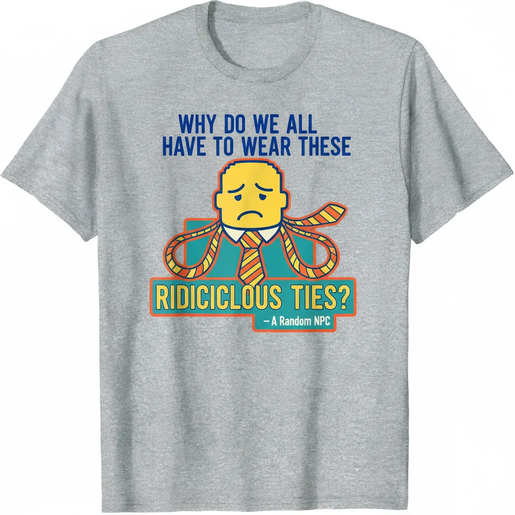Funny NPC Quote T-Shirt: 'Why Do We All Have To Wear These Ridiculous Ties?' Essential Tee