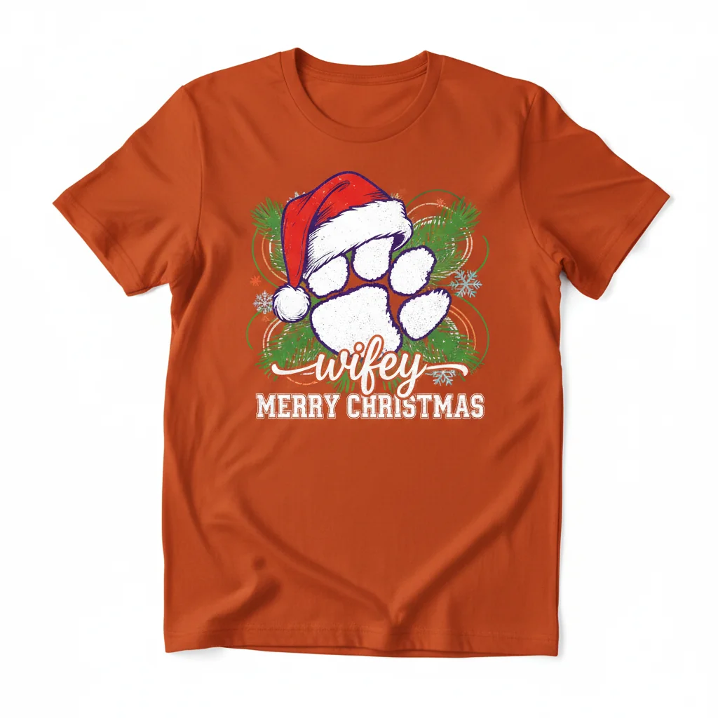 Wifey Clemson Tigers Santa Hat Merry Christmas T-Shirt