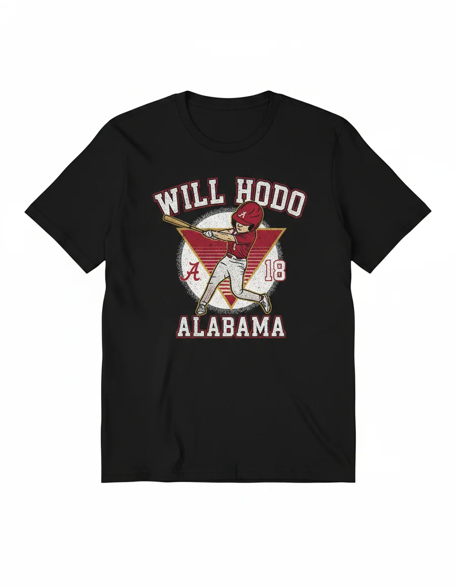 Will Hodo #18 Alabama Crimson Tide Baseball T-Shirt | Slugger Swing Design