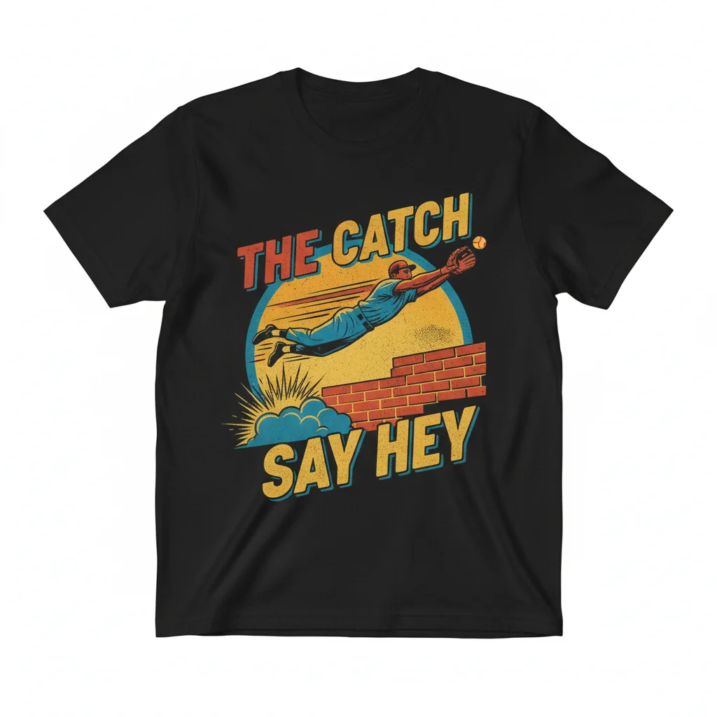 Willie Mays Leaping Catch Baseball Photo T-Shirt – Vintage MLB Legend Tee