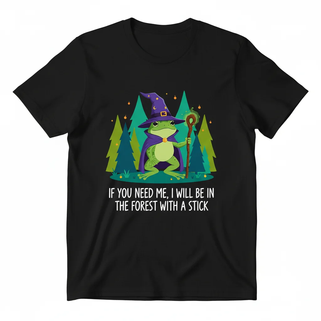Wizard Frog Forest Stick Shirt - Humorous Fantasy Cotton Tee
