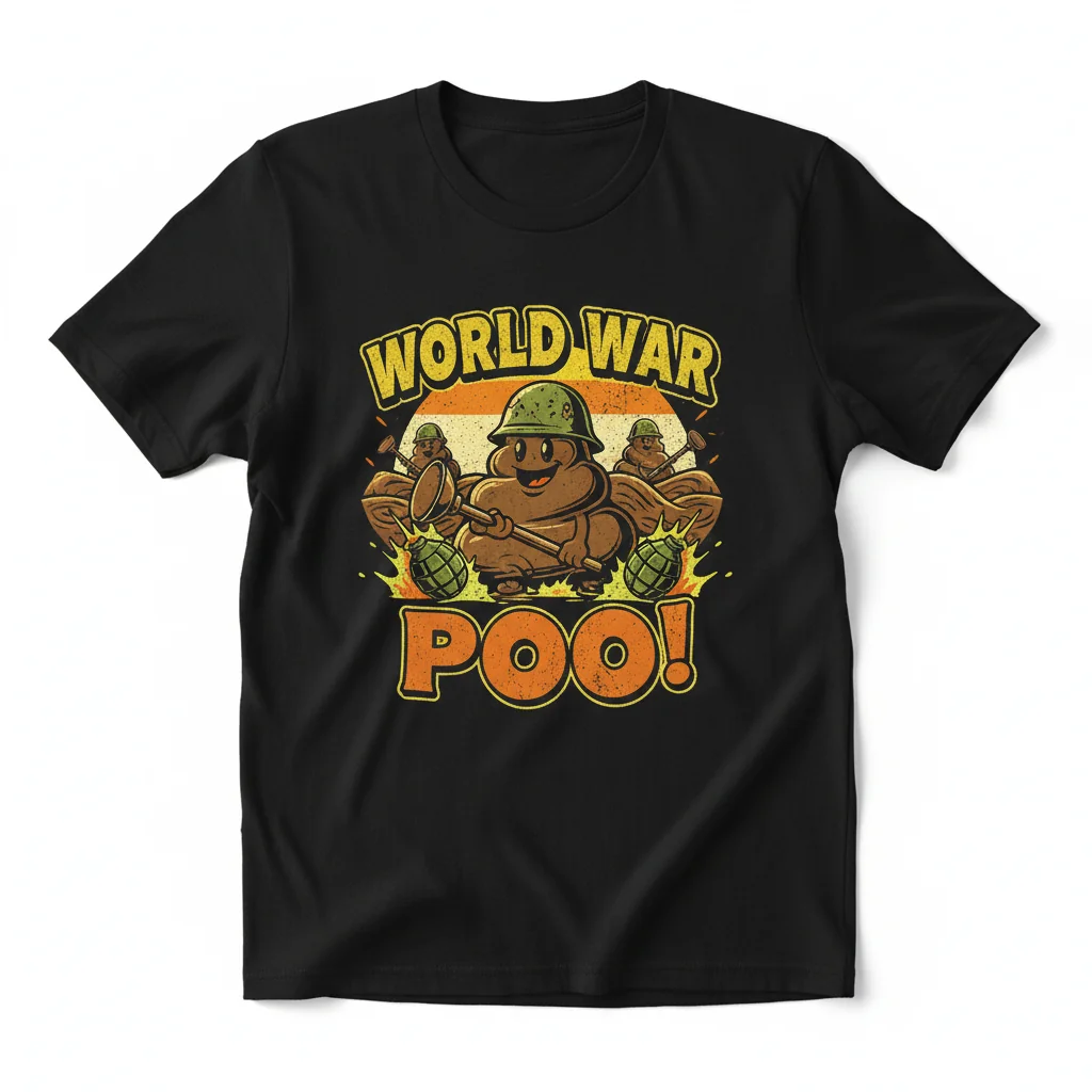 Divertida Camiseta "World War Poo": Algodón Ring-Spun de Primera Calidad