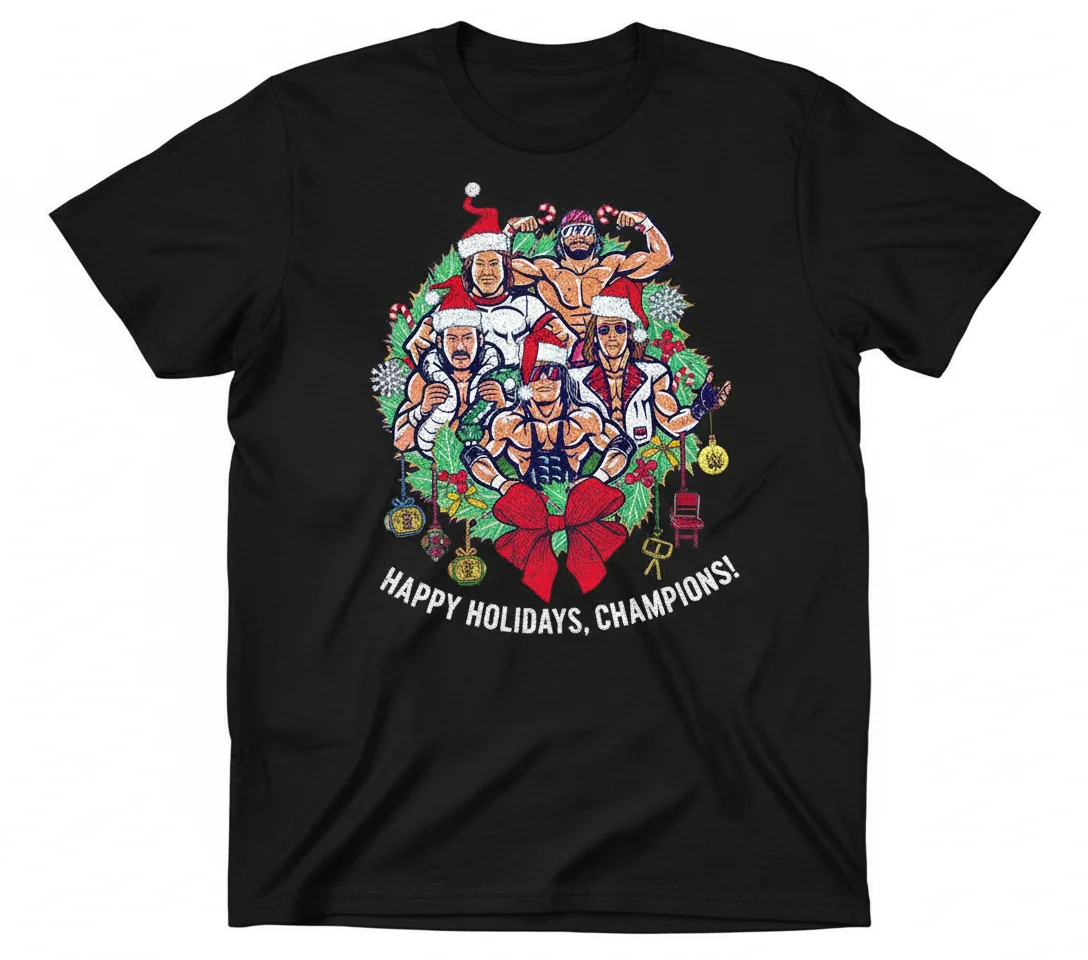 WWE All Star Wreath Christmas Holiday T-Shirt - Official Fan Apparel