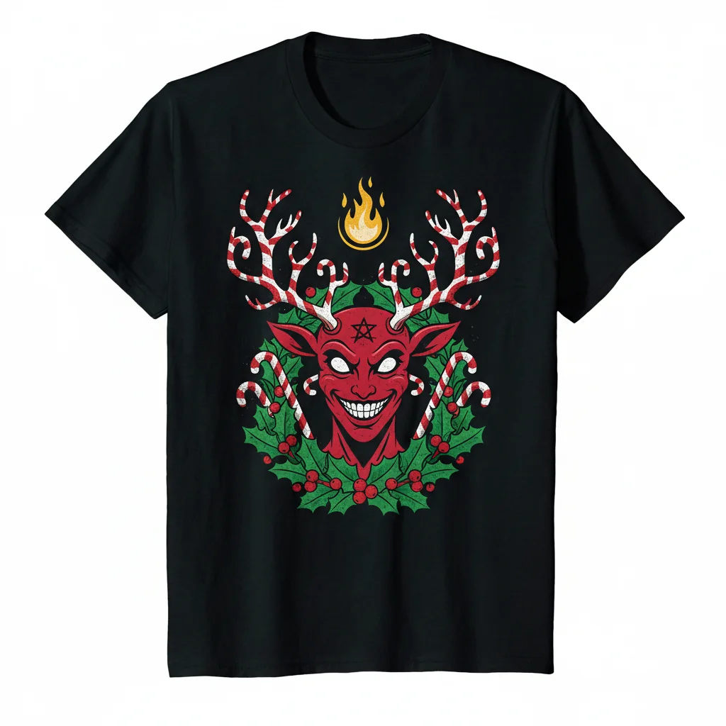 Navidad Baphomet Ciervo Festivo - Camiseta Esencial de Algodón Suave