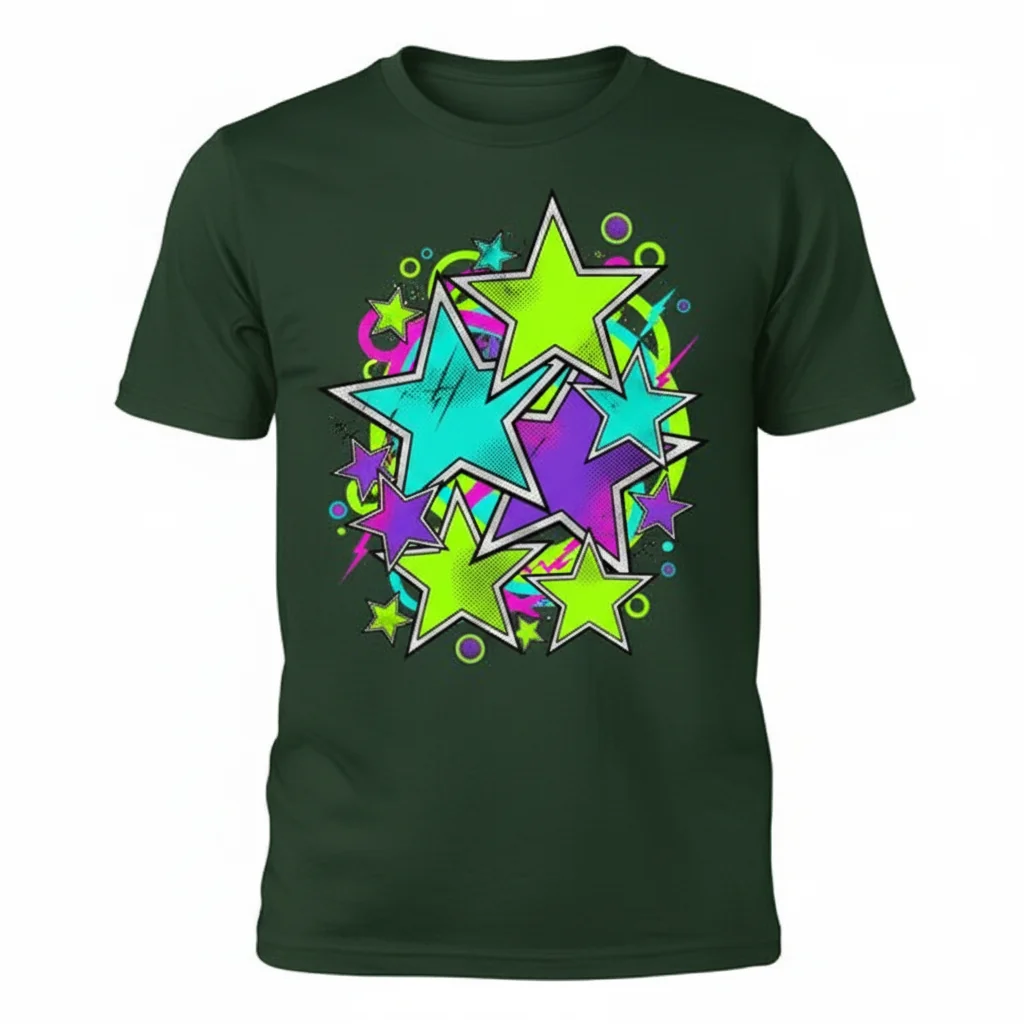 Y2K Star Green Essential T-Shirt – Soft Ring-Spun Cotton Crew Neck Tee