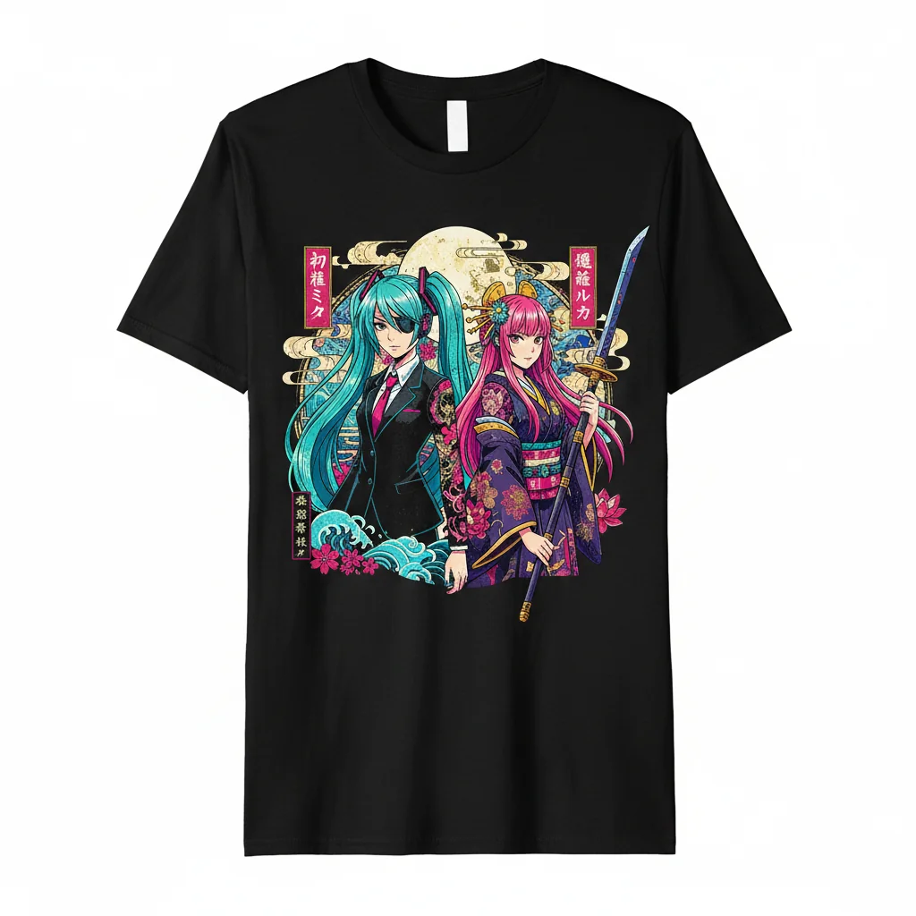 Yakuza-Style Hatsune Miku & Megurine Luka Essential T-Shirt – Premium Cotton Tee