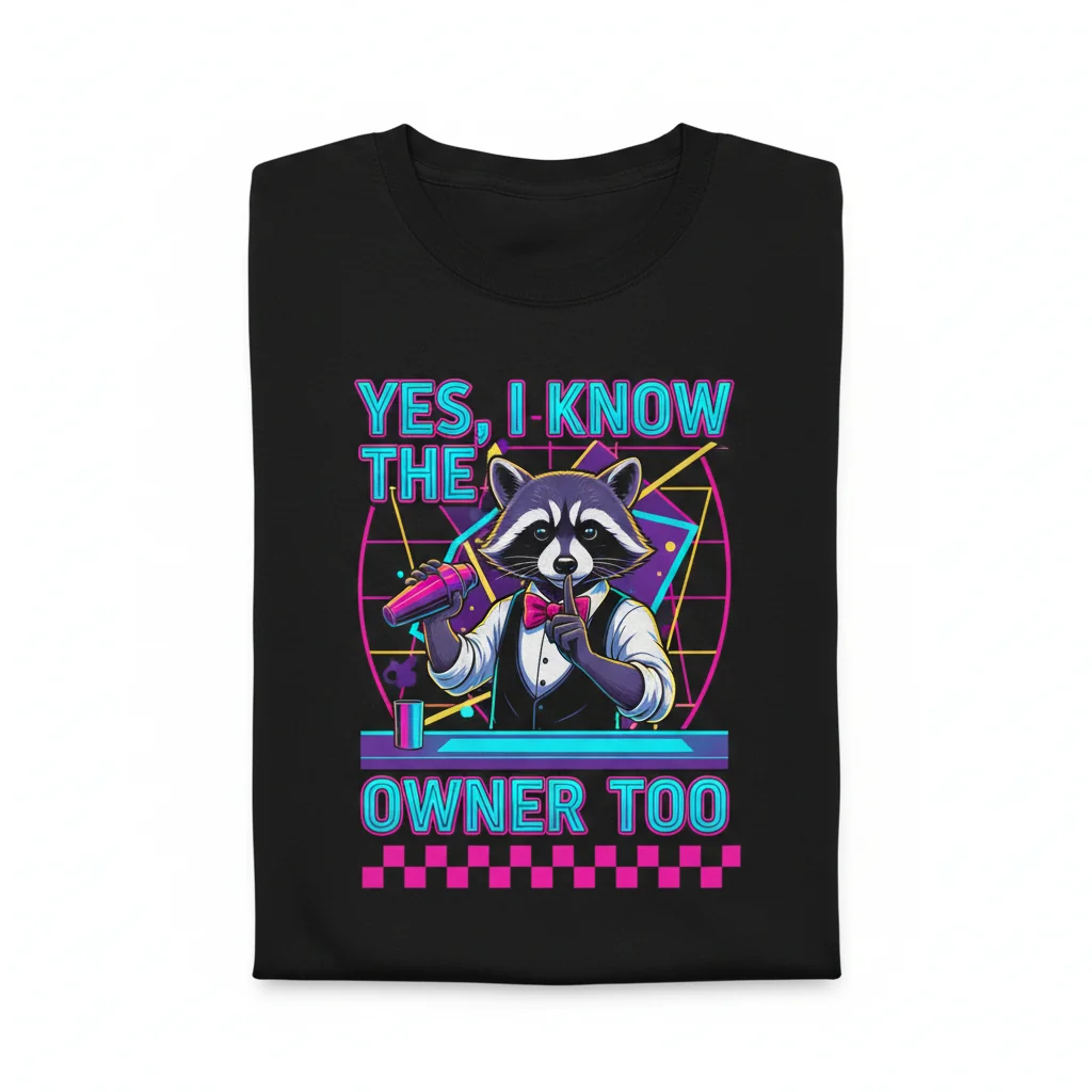 Raccoon Bartender 'Know The Owner' Essential Tee