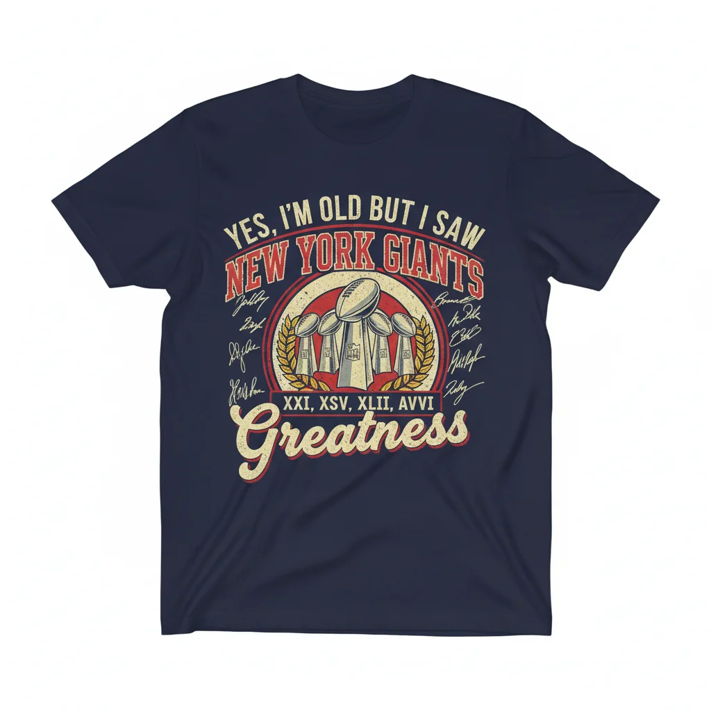 Vintage New York Giants Super Bowl Signatures Fan T-Shirt - 'Yes I'm Old'