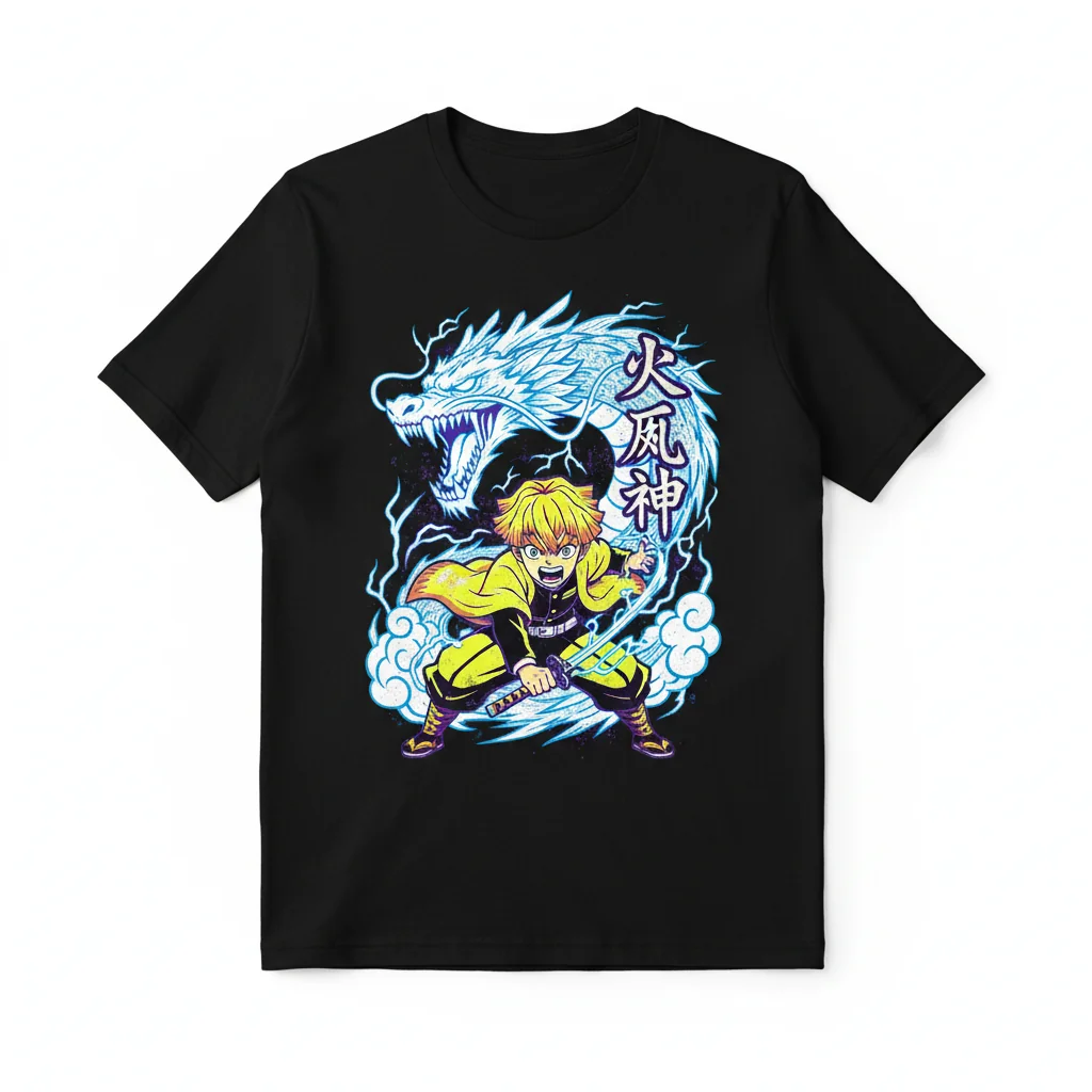 Zenitsu 'Flaming Thunder God' Artistic Tee | Demon Slayer Inspired Apparel