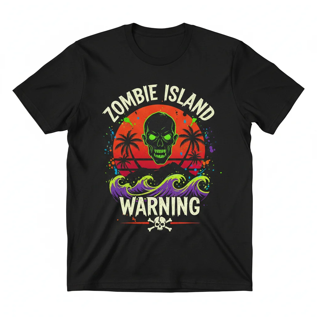 "Zombie Island Warning" Graphic Tee | Spooky Unisex Horror T-Shirt